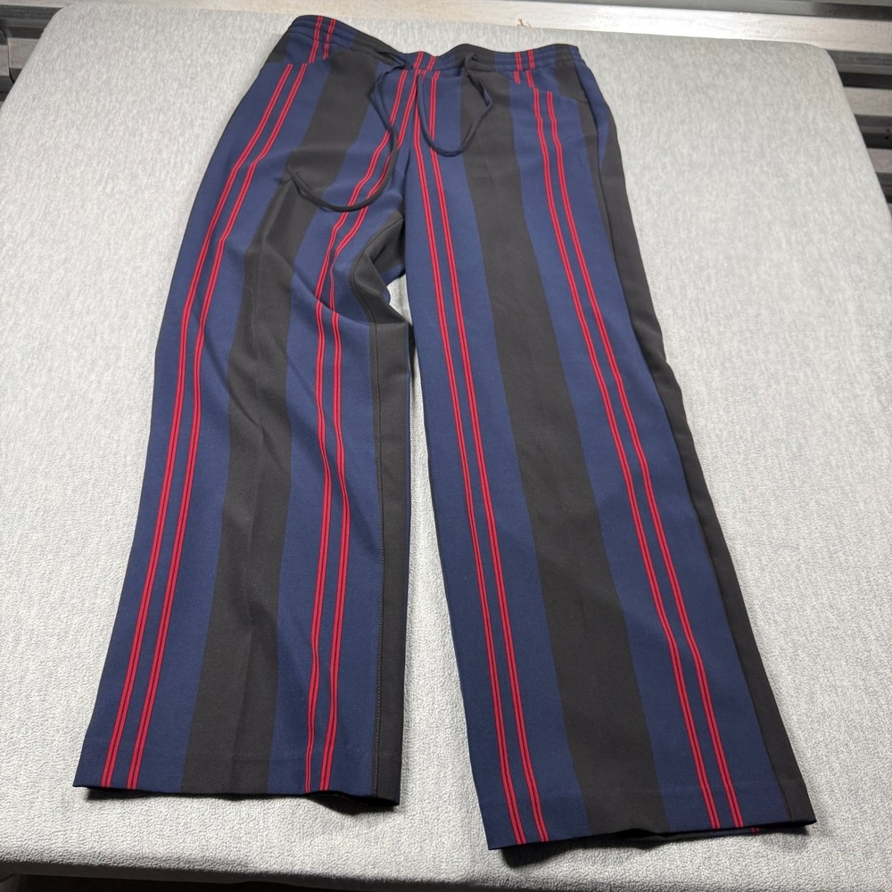 INC Pants Womens 14 Blue Striped Wide Leg Drawstring Elastic Waist Casual Trouse